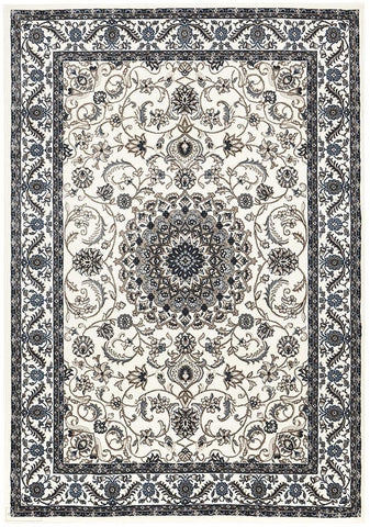 Sydney Collection Medallion Rug White with White Border - 170x120cm