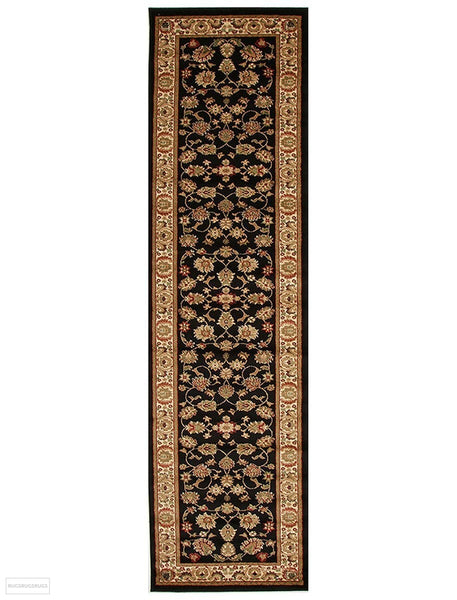 Istanbul Collection Traditional Floral Pattern Black Rug - 300x80cm