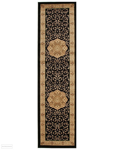 Istanbul Collection Medallion Classic Pattern Black Rug - 300x80cm