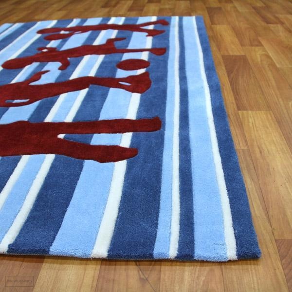 Funky Striped Kids Rug Blue and Burgundy - Kids