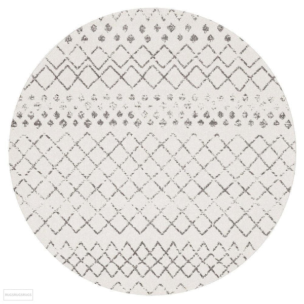 Oasis Selma White Grey Tribal Round Rug - 150X150cm
