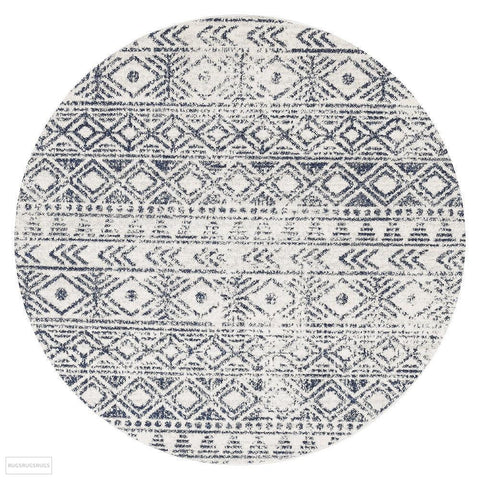 Oasis Ismail White Blue Rustic Round Rug - 150X150cm