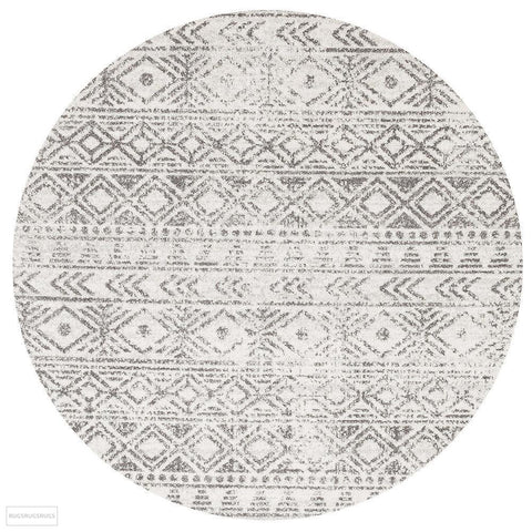 Oasis Ismail White Grey Rustic Round Rug - 150X150cm