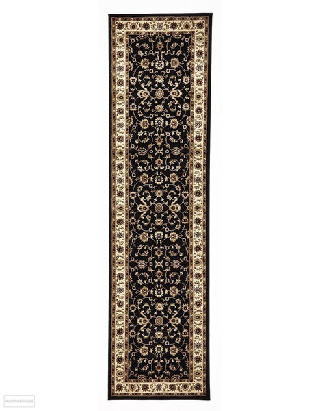 Sydney Collection Classic Rug Black with Ivory Border - 150x80cm