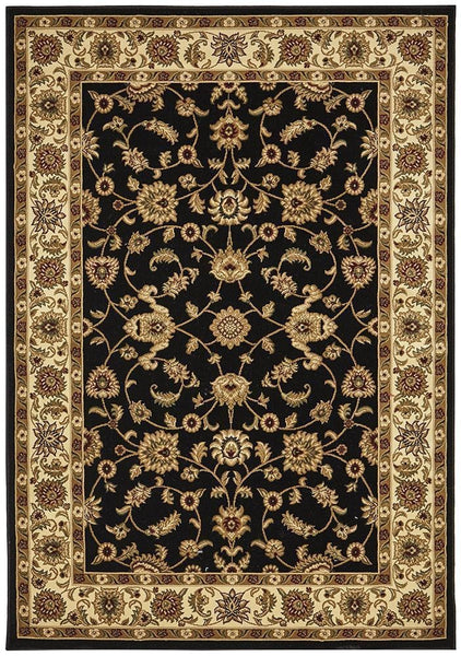 Sydney Collection Classic Rug Black with Ivory Border - 170x120cm