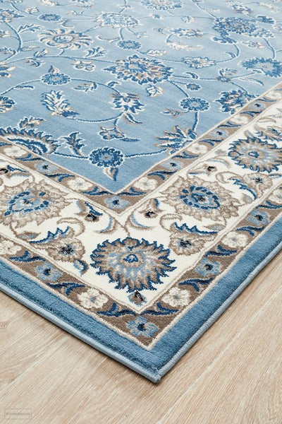 Sydney Collection Classic Rug Sky Blue with Blue Border