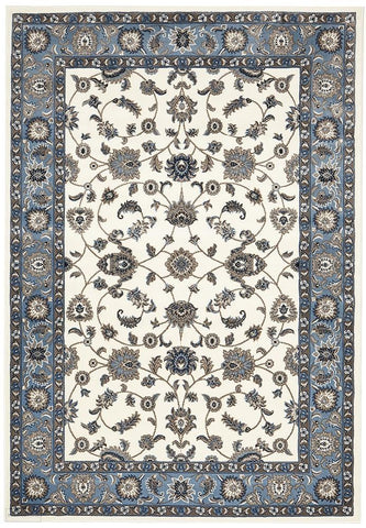Sydney Collection Classic Rug White with Blue Border - 170x120cm