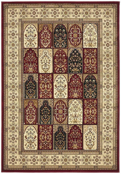 Sydney Collection Traditional Panel Pattern Rug Burgundy - 170x120cm