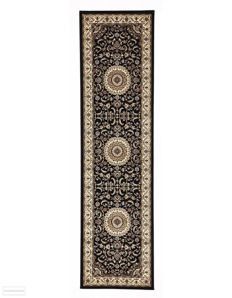 Sydney Collection Medallion Rug Black with Ivory Border - 150x80cm