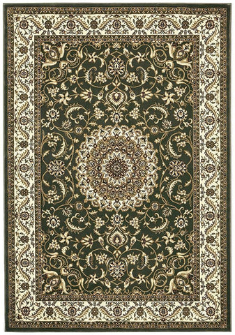 Sydney Collection Medallion Rug Green with Ivory Border - 170x120cm