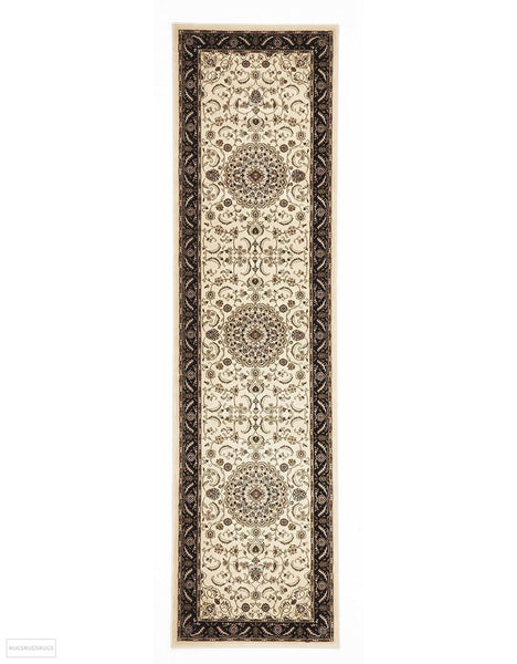 Sydney Collection Medallion Rug Ivory with Black Border - 150x80cm