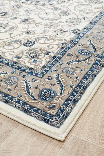 Sydney Collection Medallion Rug White with Beige Border