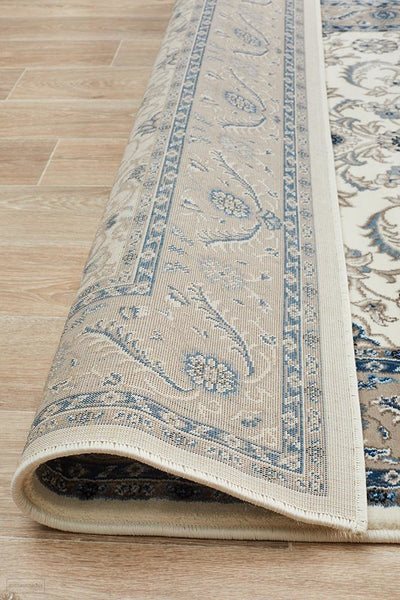 Sydney Collection Medallion Rug White with Beige Border