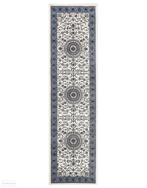 Sydney Collection Medallion Rug White with Blue Border - 150x80cm